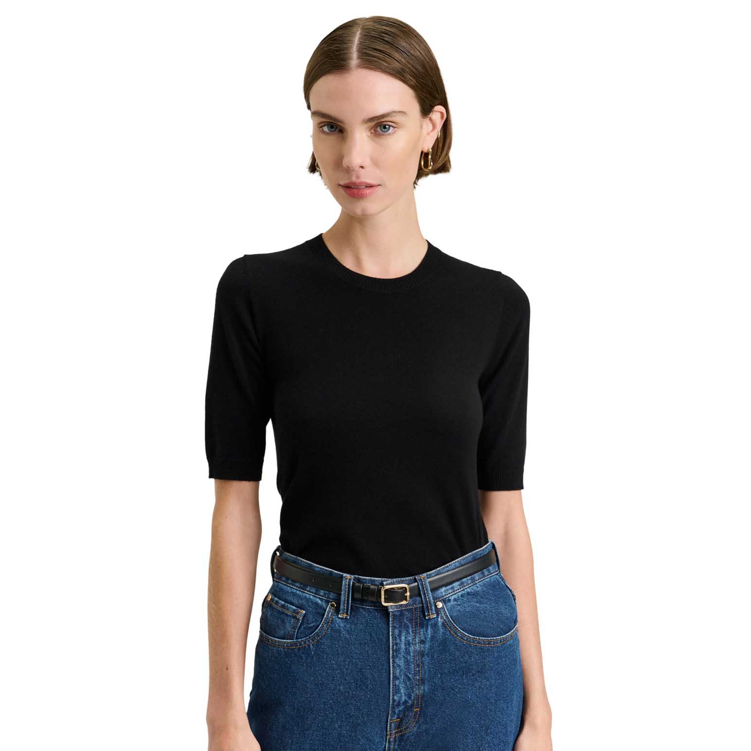 Veronika Maine Black Elbow Sleeve Round Neck Knit